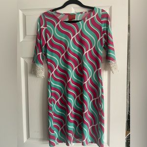 Pink teal white jersey dress